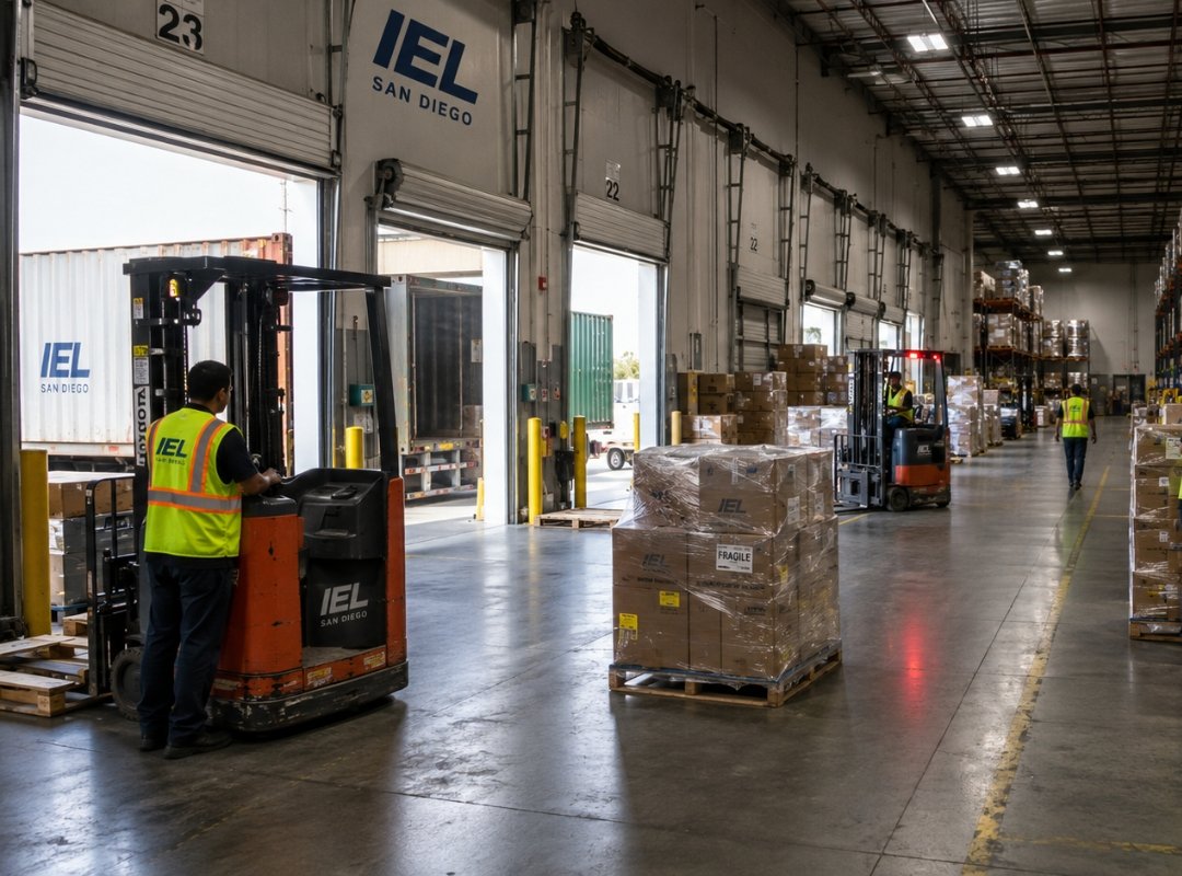 Freight being staged and consolidated inside the IEL bonded warehouse in San Diego